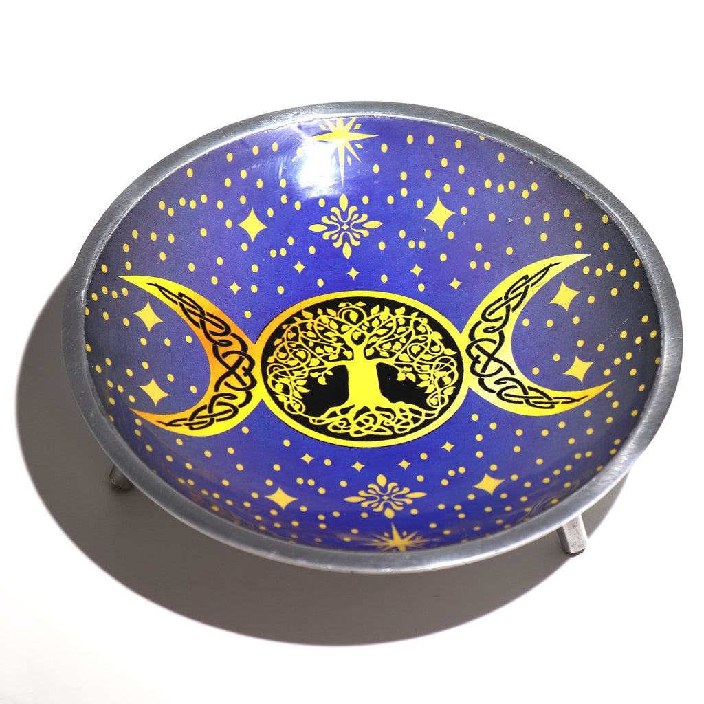 Triple Leg  Enamelled Offering Plate - Purple Triple Moon